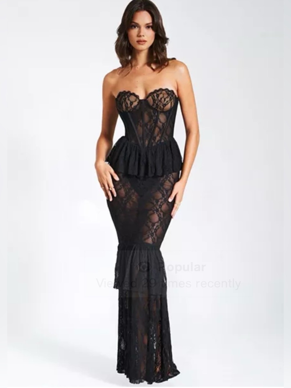 Miss Circle Black Quennell Lace Corset Mermaid Tiered Maxi Dress Size XS